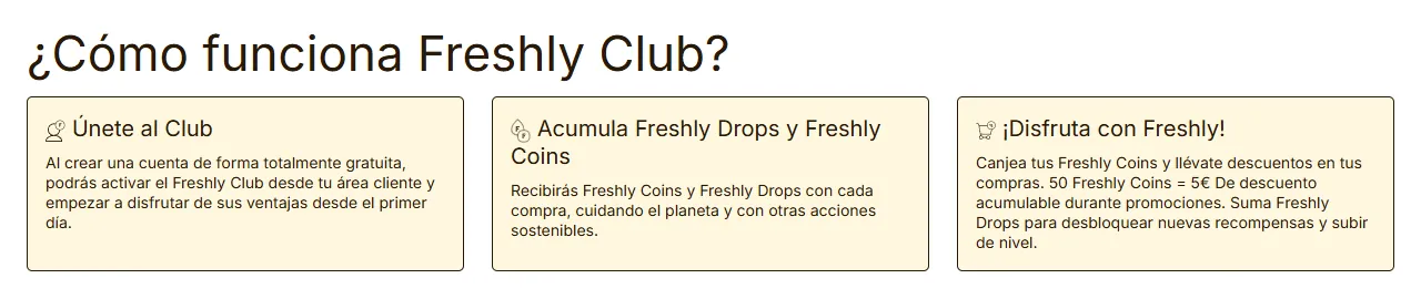 Ventajas de Freshly Club con Freshly Coins y niveles