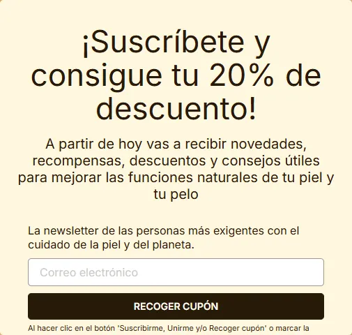 Página de descuento por newsletter de Freshly Cosmetics