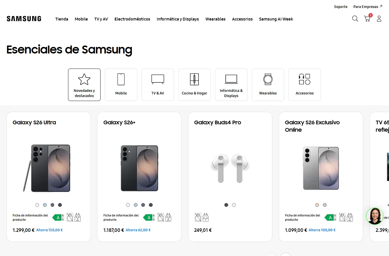 Página de ofertas de Samsung España